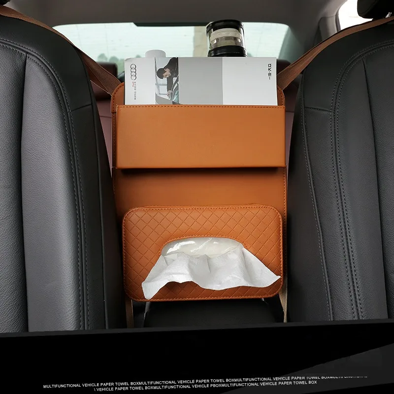 Car Seat Armrest Organizer Leather Auto Center Console Tissue Box With Cup Holder Driving Seat Middle Books Phone Storage Pocket