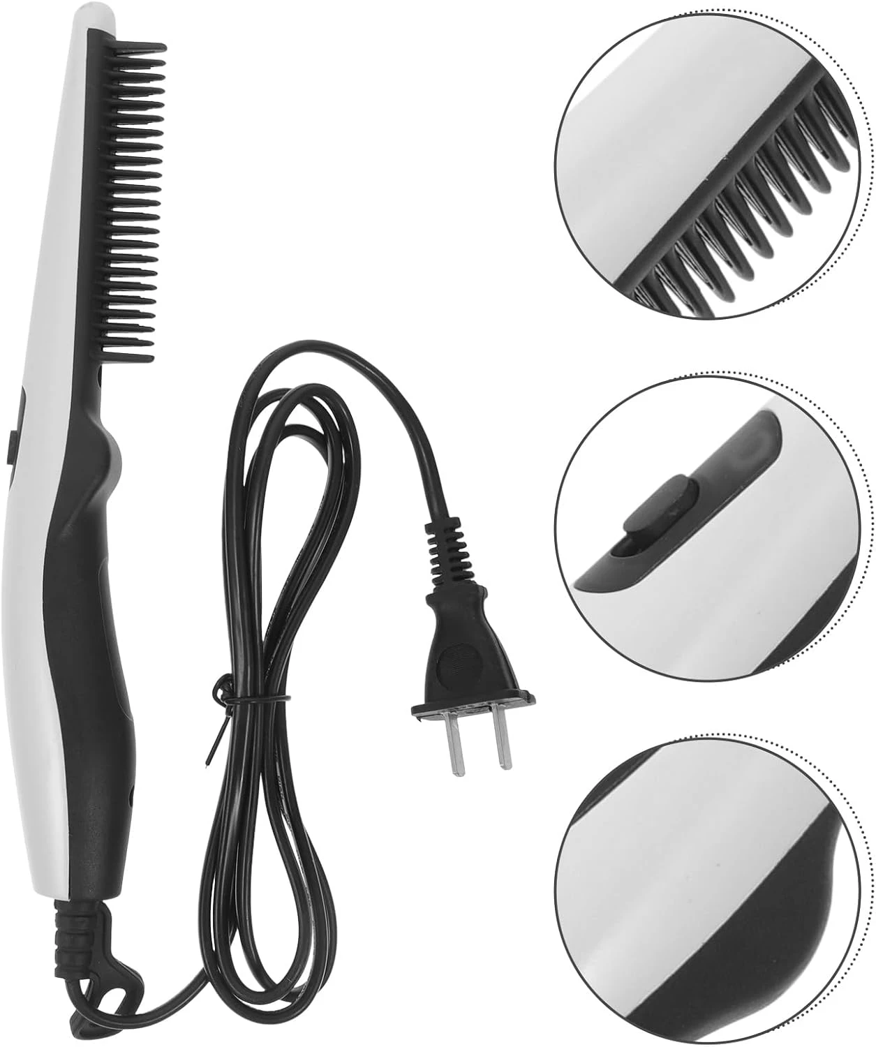 2-in-1 Electric Hair Straightening Comb Portable Anti-Scald Beard Straightener Fast Heat White Brush for Men & Women