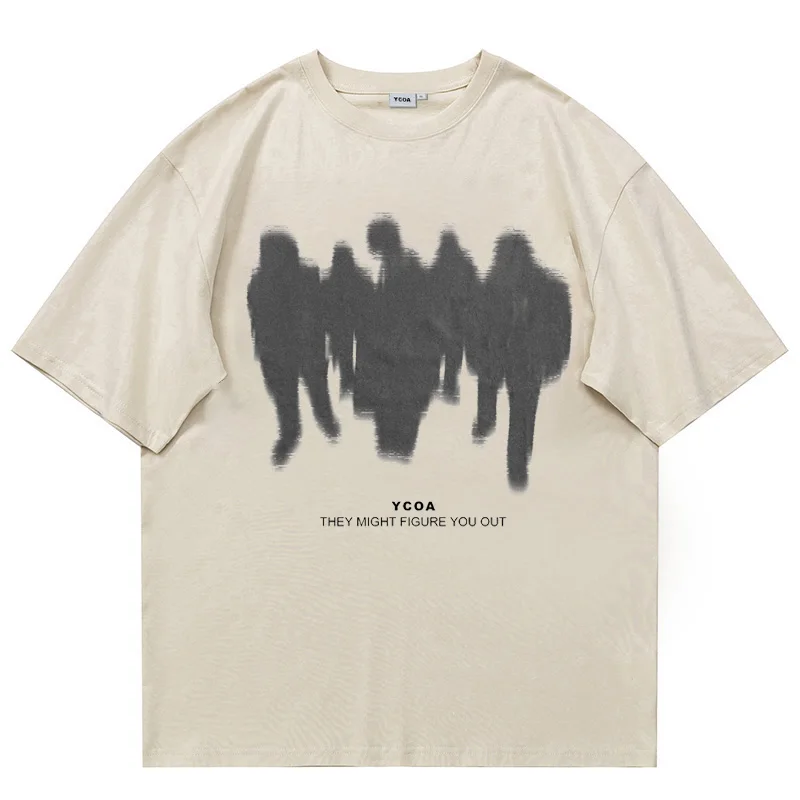 Men's T-Shirts Oversized Shadow Cotton Harajuku Goth Y2k Streetwear Tops Short Sleeve Korean Fashion Hip Hop Aesthetic Clothing image 6