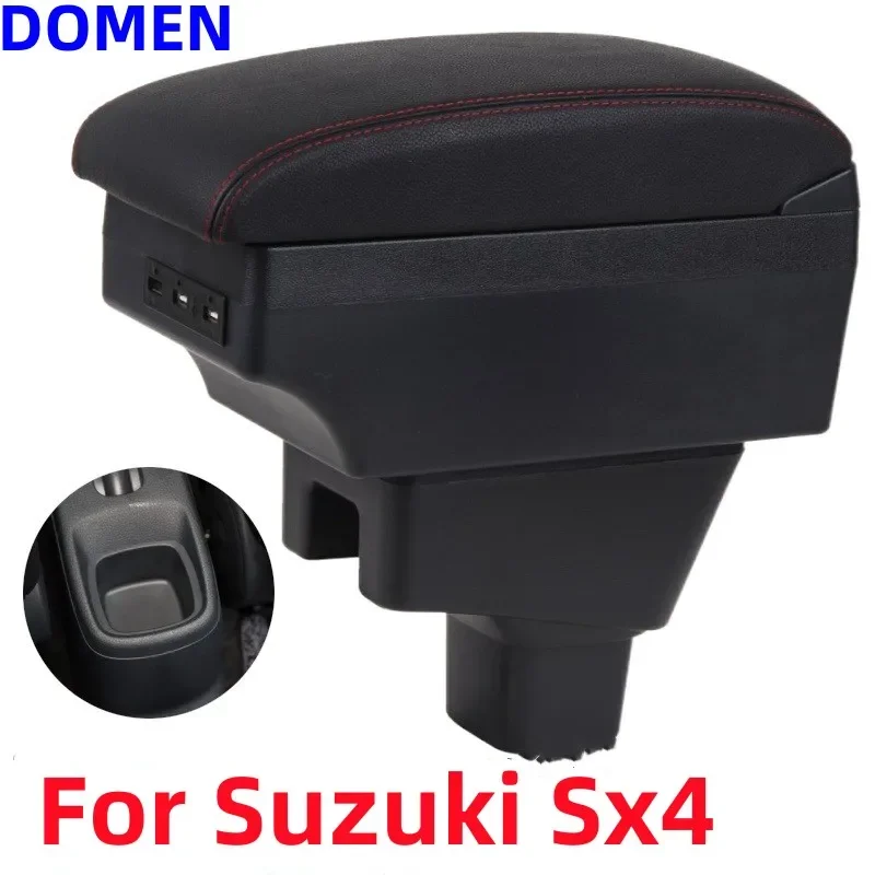 

New Storage Box For Suzuki SX4 armrest box Interior Parts With Retractable Cup Hole Large Space Dual Layer USB DOMEN