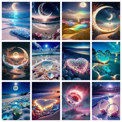 AZQSD Diamond Painting Seaside Landscape Embroidery Beach Heart Home Decor 30x40cm Rhinestones Diy Gift Needlework