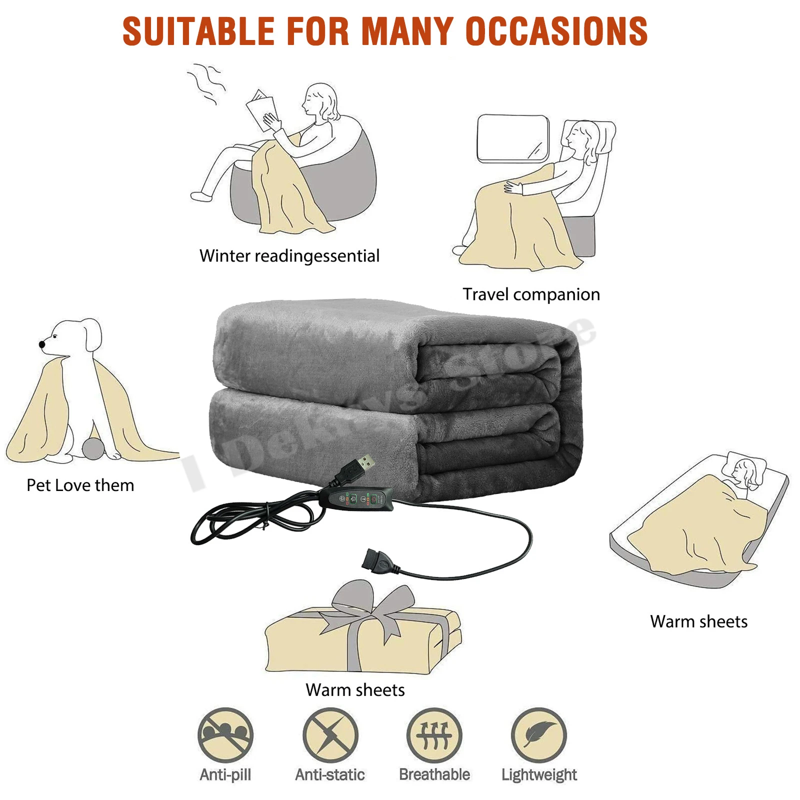 USB 5V Electric Heating Pad Warm Blanket With Thermostat For Cramps Back Pain Relief Winter Heater 76x150cm Heating Thermal Mat