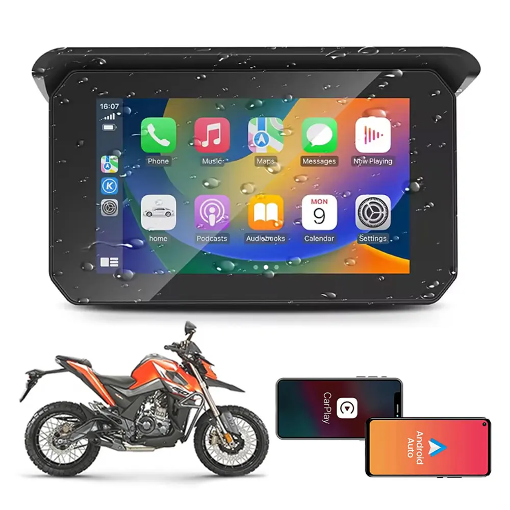 CARABC Android 5 Inch Wireless Moto Carplay Navigation Android Auto Screen Dashboard Motorcycle GPS Navigator for Motorbike