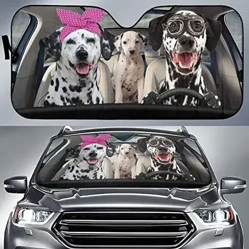 

Funny Dalmatian Driving Headband and Eyeglasses Dog Family Summer Car Sunshade, Gift Idea for Dalmatian Lover, Car Windshield Du
