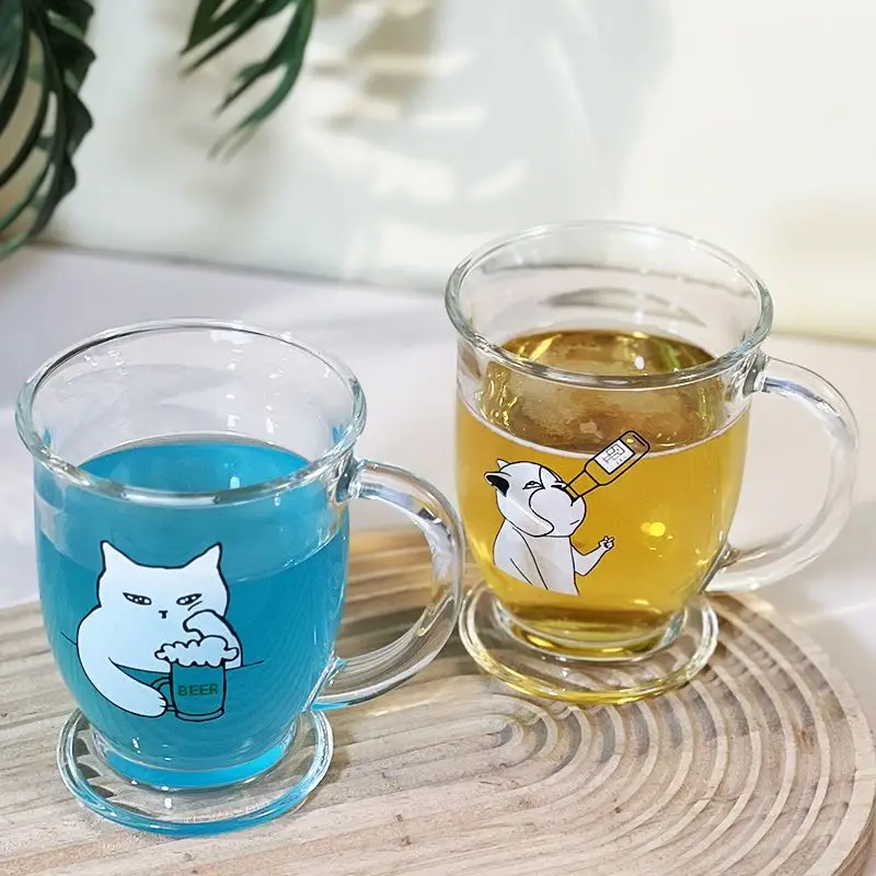 Cat Glass Beer Cup Transparent Water Glass Beer Cup Coffee Cup Milk Drinking Mug Juice Barware 500ml Cheers with Your Kitty