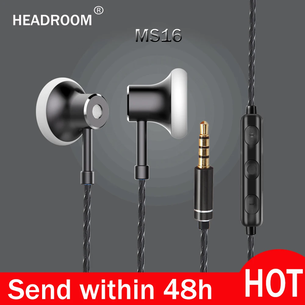 HEADROOM MS16 Earphone with Mic Sports Running Music HIFI Headset Women Man Earplugs Stereo Bass for iPhone 7 Android MP3 Player