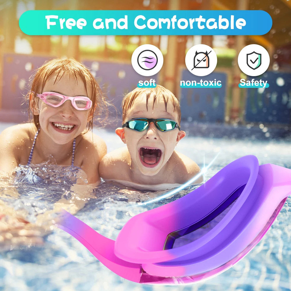 Gafas de natación para niños y niñas, gafas antiniebla, protección UV, sin fugas, estuche de regalo para 3-14 Yea