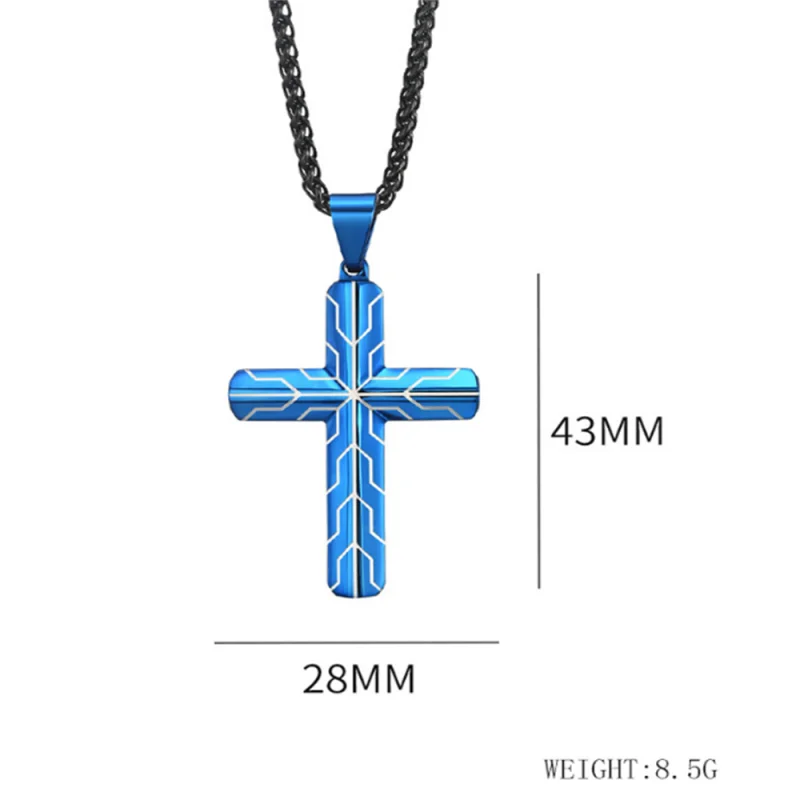 Wholesale Fashion Men's Cross Necklace Blue Waterproof Stainless Steel Cross Pendant for Men no price difference