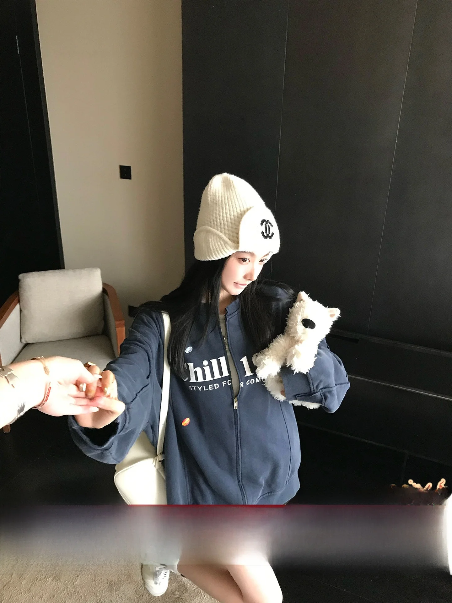 

American Retro Letter Print Zipper Jaet Women's Loose Fit Casual Sle Long Sve round Ne Coat Autumn New Arrival