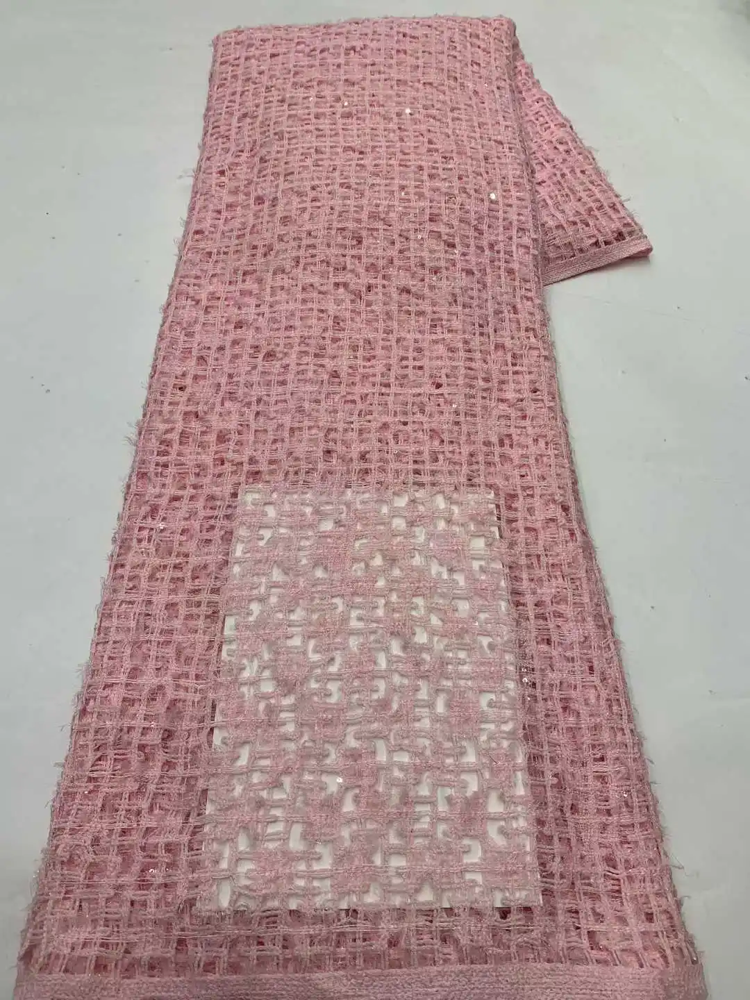 

Luxury African Mesh Lace Fabric 2025 High Quality Sequins Lace Fabric Embroidery Lace For Nigeria Wedding French Net Lace Fabric