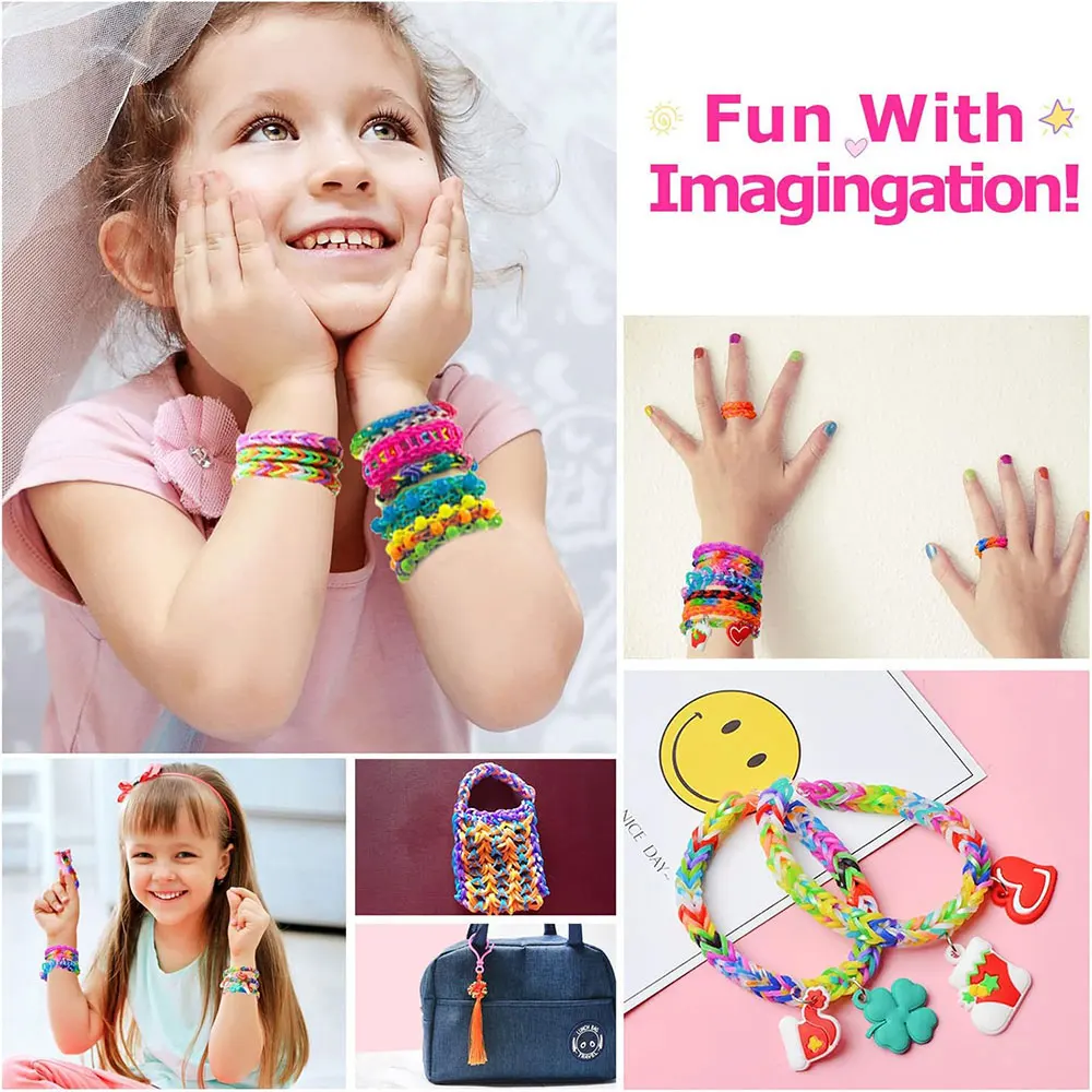 Creative Colorful Loom Bands Set Rainbow Bracelet Making Kit DIY Rubber Band Woven Bracelets Craft Toys For Girls Birthday Gifts