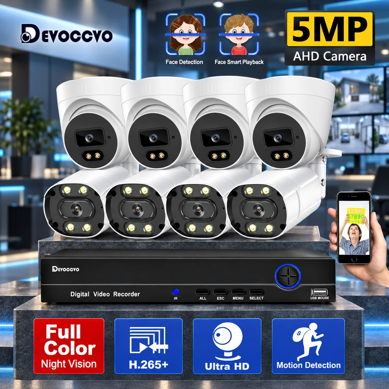5MP CCTV Camera Security System Kit AHD 8CH DVR Kit XMEYE Face Detection BNC Camera Video Surveillance Kit Color Night Vision 2K