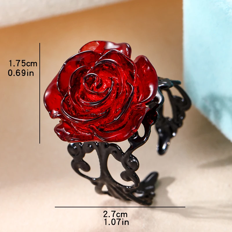 Punk Gothic Red Rose Ring Adjustable Hollow Rings for Women Witch Pagan Vintage Creative Halloween Cool Girl Gift Party Jewelry image 4
