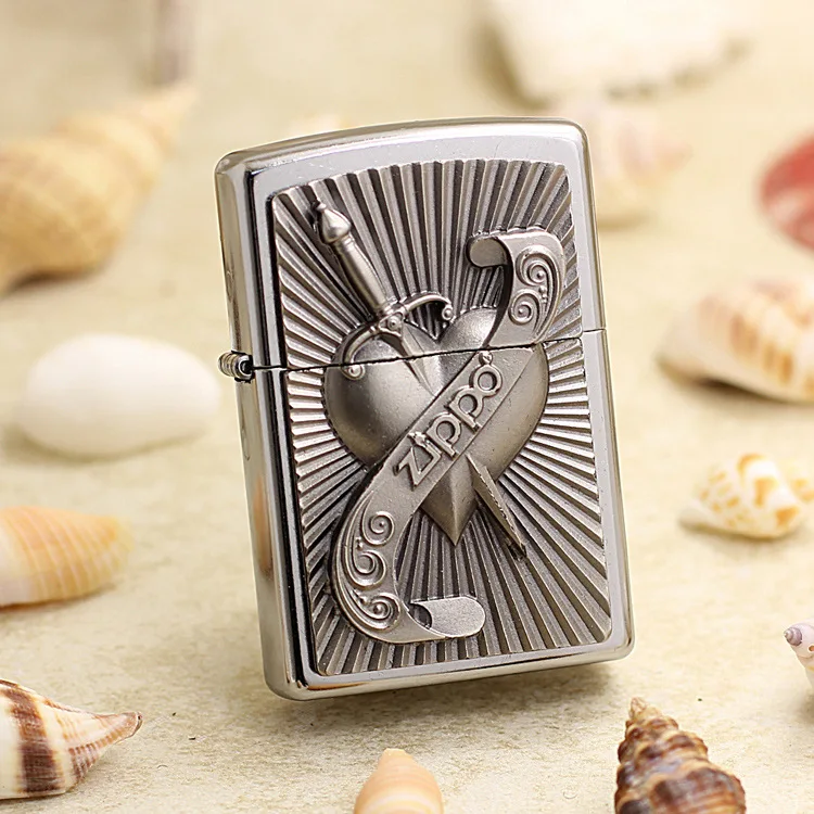 

Genuine Zippo oil lighter copper windproof arrow pierces the heart Kerosene lighters Gift anti-counterfeiting code