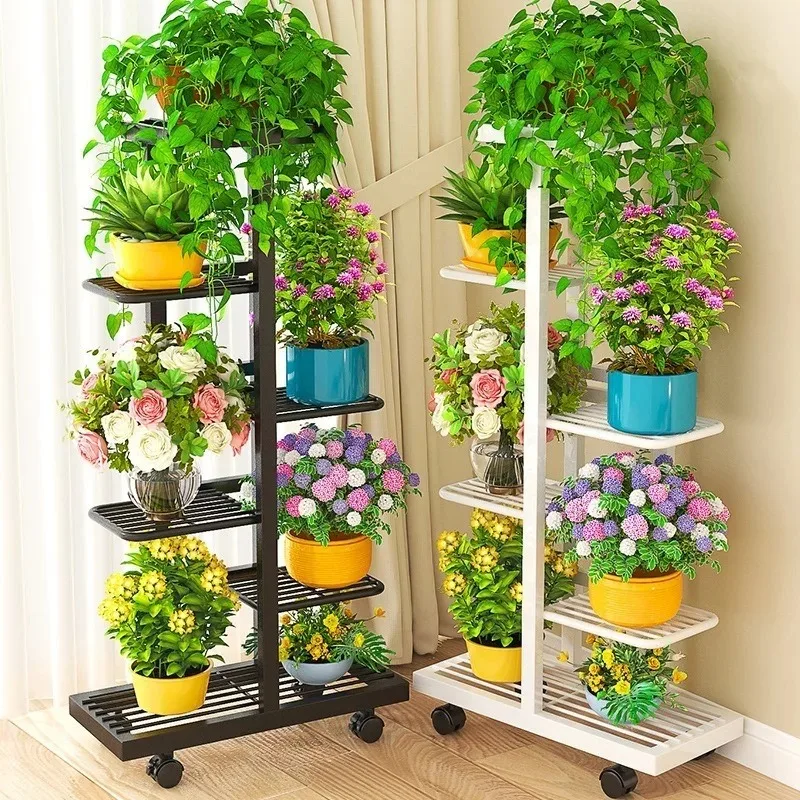 Multi-layer wrought iron flower stand shelf living room floor-to-ceiling indoor dill pot balcony flower pot plant placement