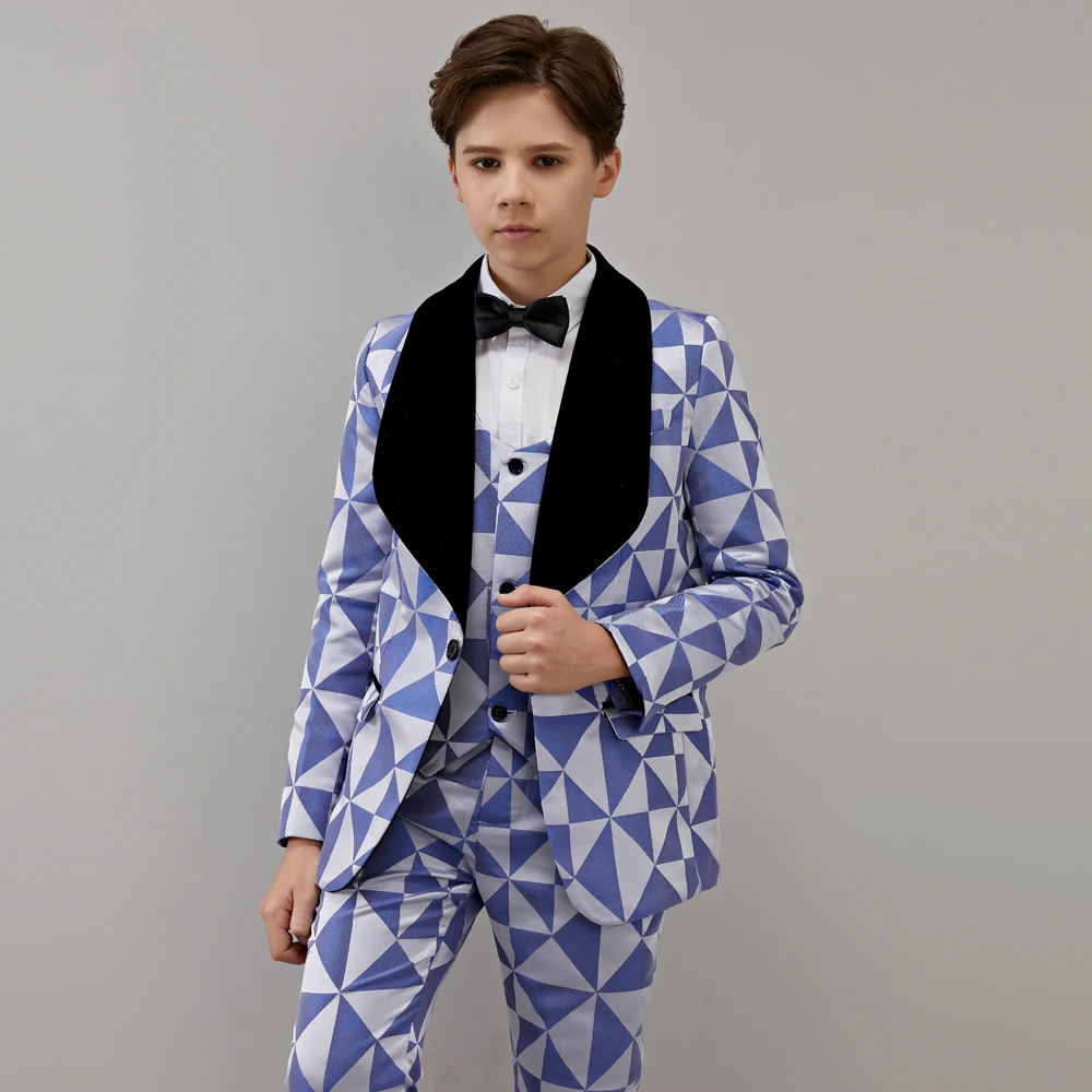 Suit for Boys Wedding Tuxedo Vest Blazer Pants Suit Shawl Collar Formal Jacket 3 Piece Triangular Jacquard  Children Party Dress