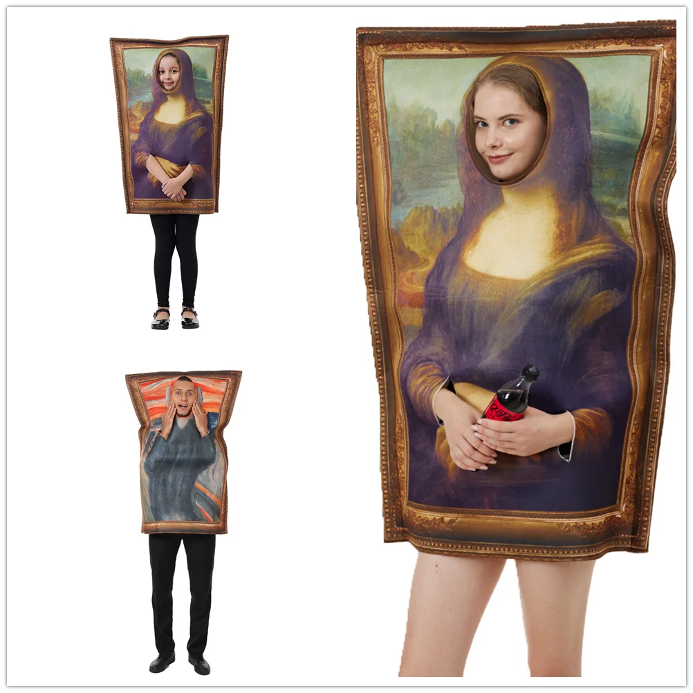 3d loween desempenho traje interessante mona um terno de uma peça pai-filho activ diversão pintura roupa traje de palco