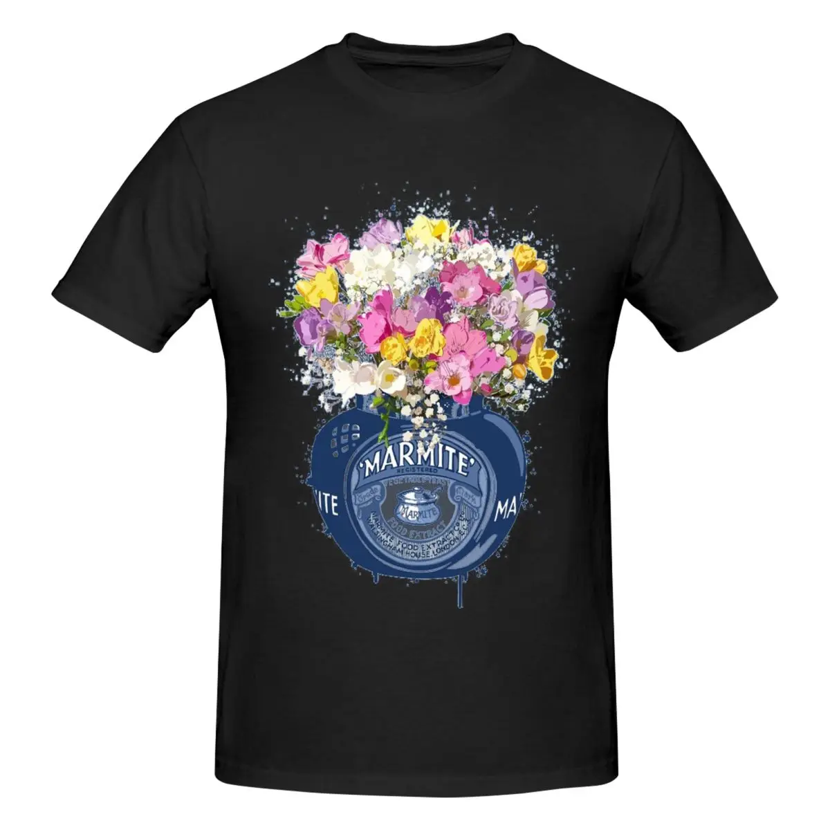 Marmite Flower Bouquet Graphic Men T-Shirt Funny Plus Size T Shirts Men's Crew Neck Cotton Tees Short Summer Male