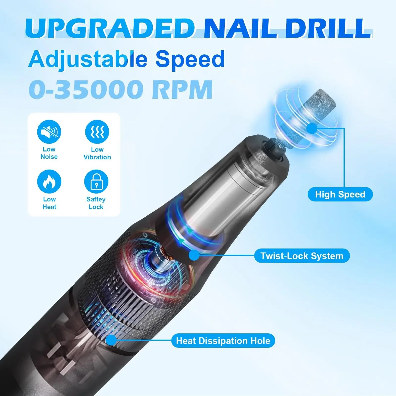 35000 RPM Professional Electric Nail Machine Cordless Nail Drill For Acrylic Nail Portable Rechargeable Nails File For Salon Use