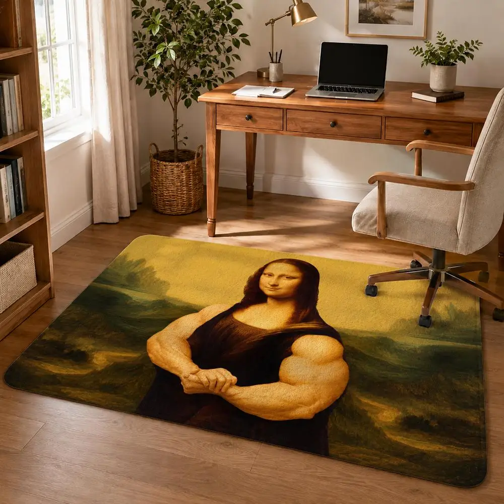 Mona Lisa Workout Floor Mat Soft Flannel Rug Non Slip Washable Quick Dry Mat for Bathroom Bedroom Kitchen Home Decor