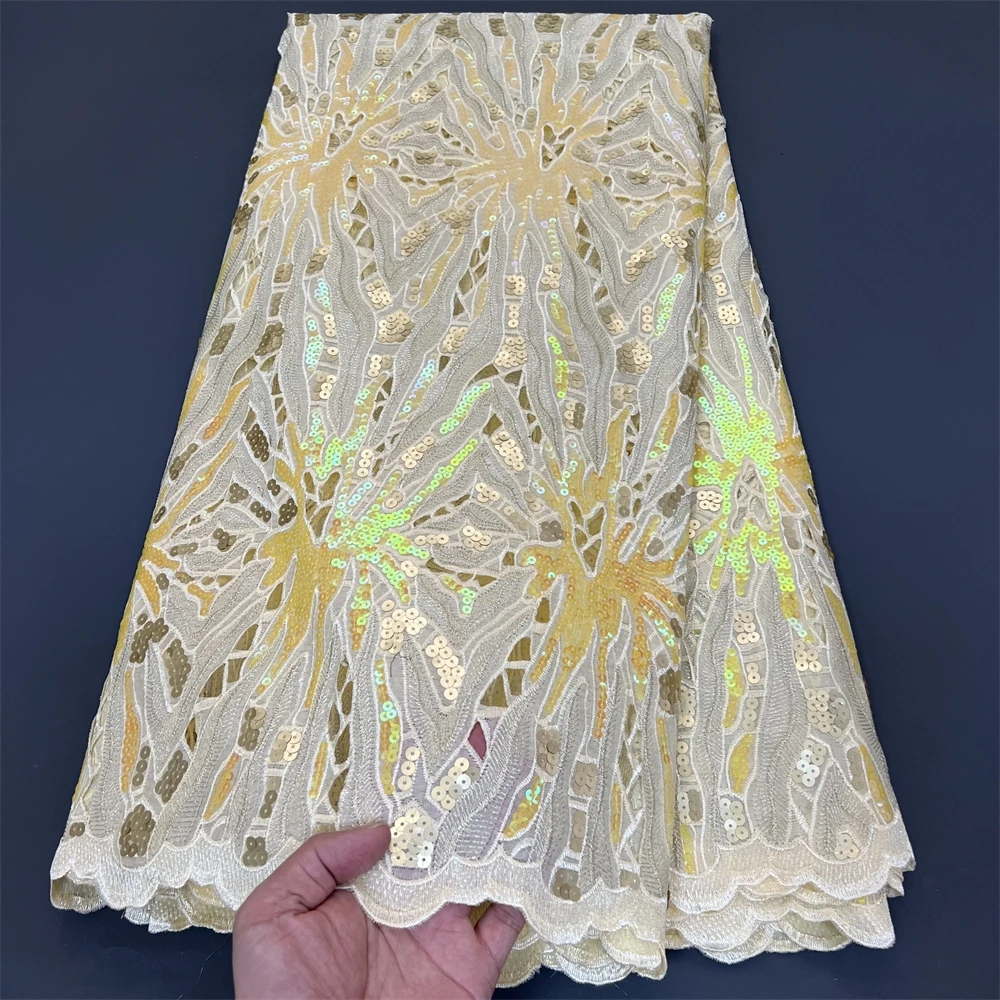 African Nigerian 2023 High Quality  For Sewing Organza Tulle Lace Fabric Embroidery Party Dress  Damask Sequins 5Yard PS0016