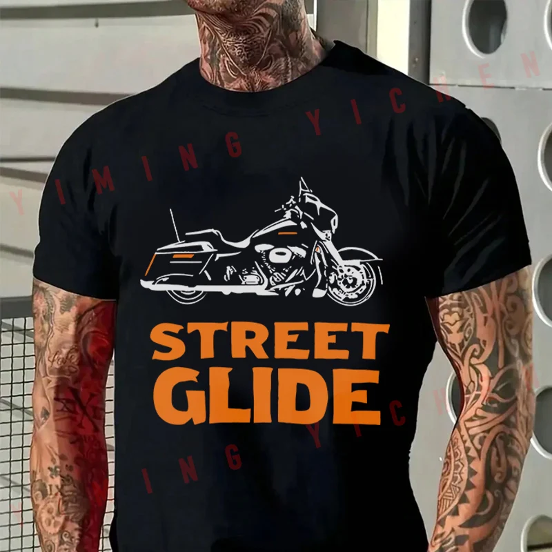 

Men T-Shirt Funny Street Glide Graphic Motorcycle Cotton O-neck Short Sleeve T Shirt Fashion Hip Hop Streetwear Tees