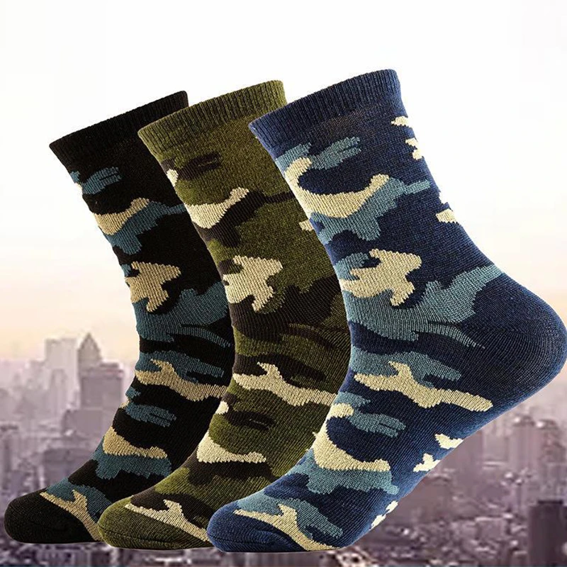 3 Pairs/Lot Men\'s Socks Spring and Autumn Mid-calf Foreign Trade Camouflage Army Green Underwear High Quality Cotton Sock