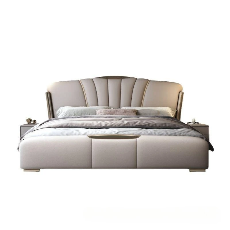 

Italian style, light luxury, leather bed, master bedroom, double bed, modern, simple, leather art