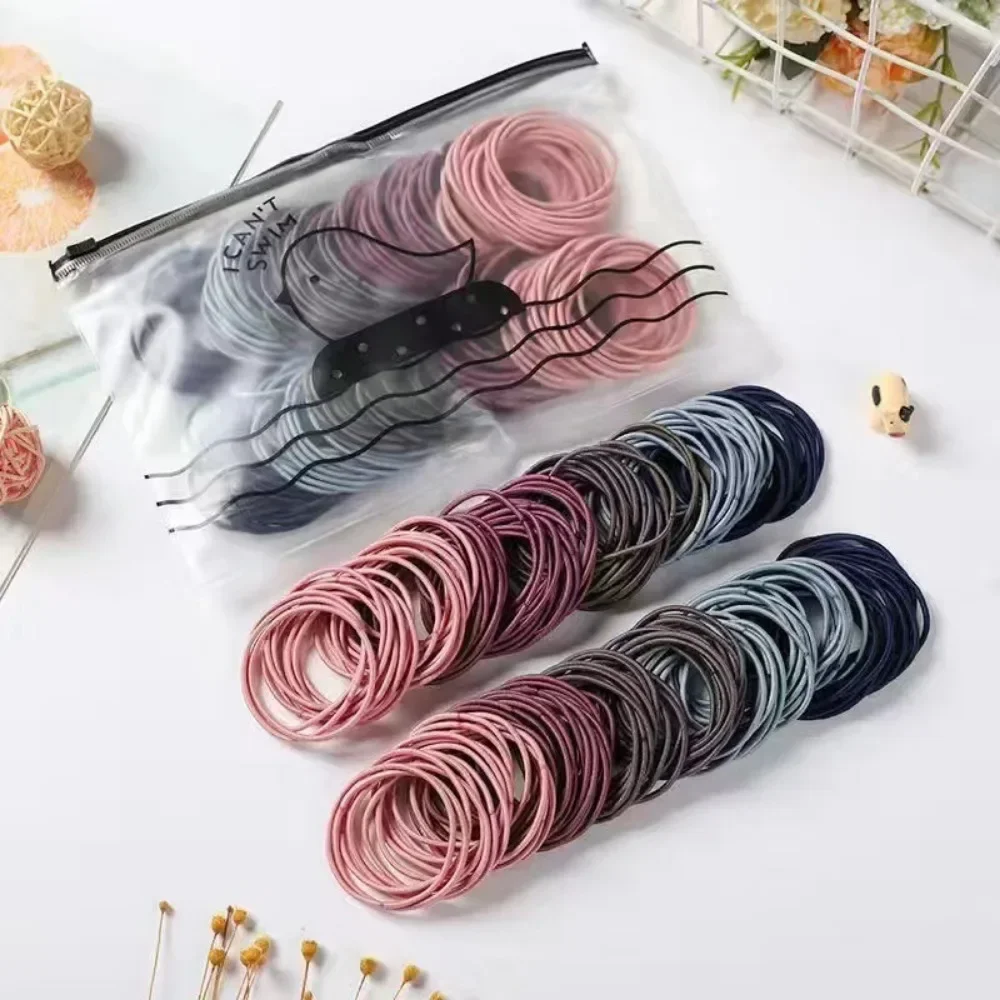 100pcs/kantong 5CM Aksesoris Rambut Wanita Karet Gelang Scrunchies Ikat Rambut Elastis Ikat Kepala Anak Perempuan Pengikat Kuncir Rambut Karet untuk Rambut