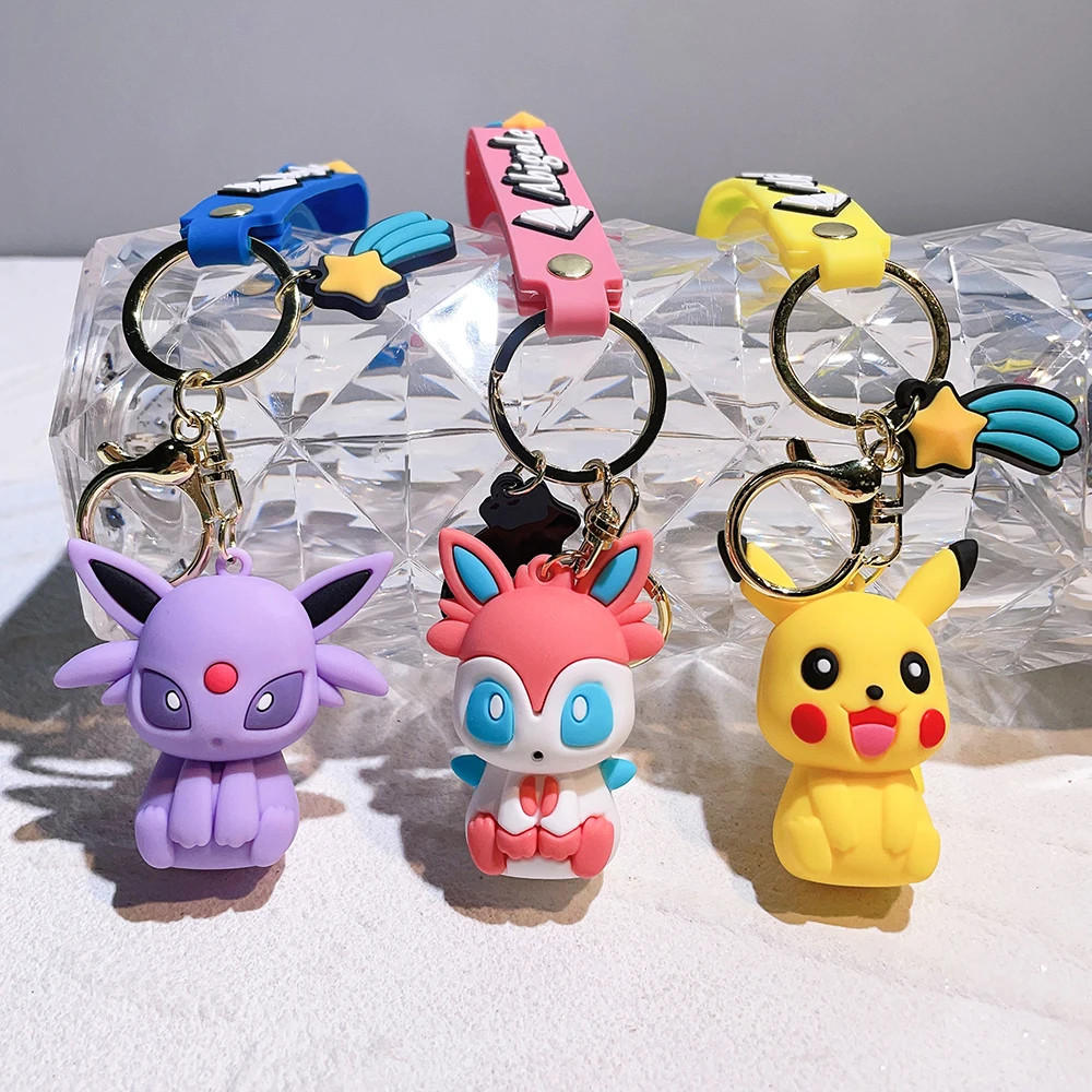 Pokémon Eevee Family Keychain Cartoon Doll School Bag Pendant Car Keychain Pendant Small Gift