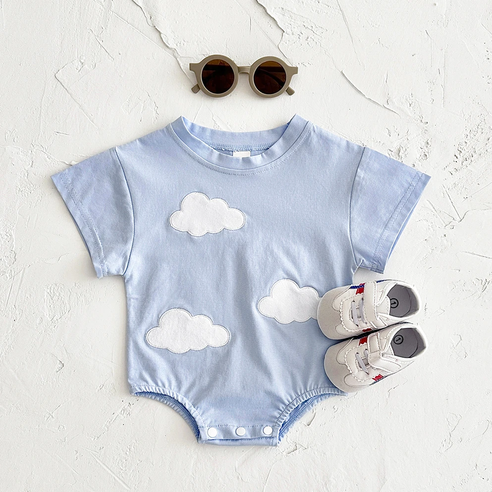 Summer Newborn Short Sleeve Romper Baby Triangle Bodysuit Clothes Baby Girl Jumpsuit Love Cloud Pattern Cartoon Boy Infant 0-18M