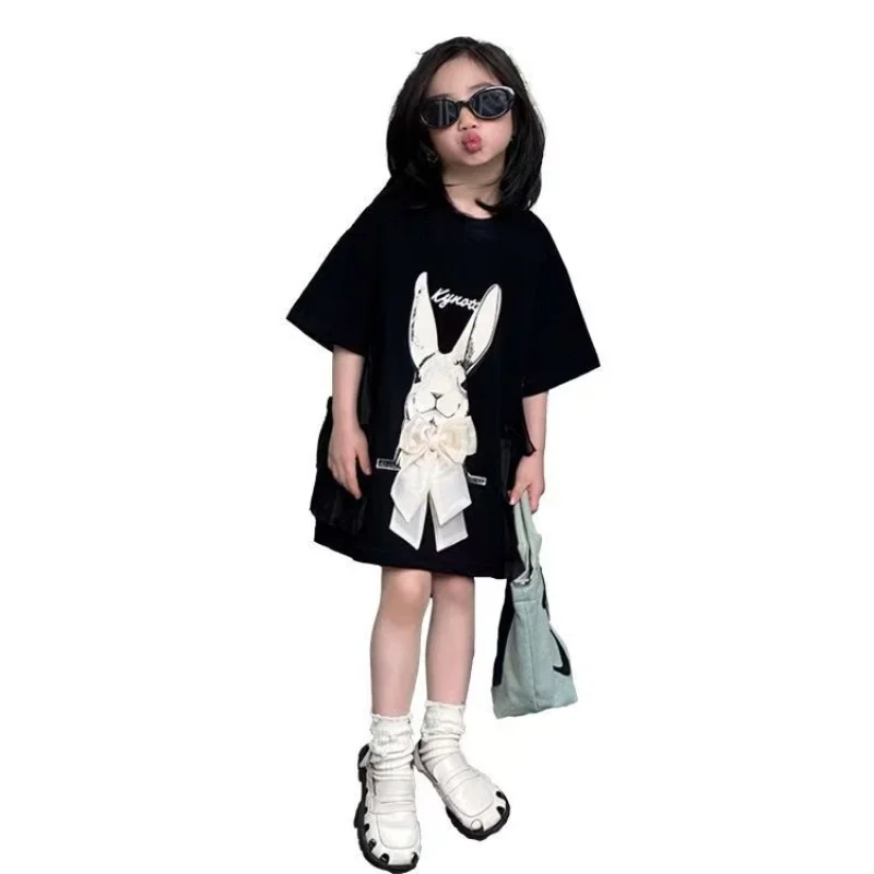Girls Dress 2025 Summer Dress New Little Girl Tide Cool T-Shirt Dress Summer Yangqi Hundred with Middle and Large Children's Top