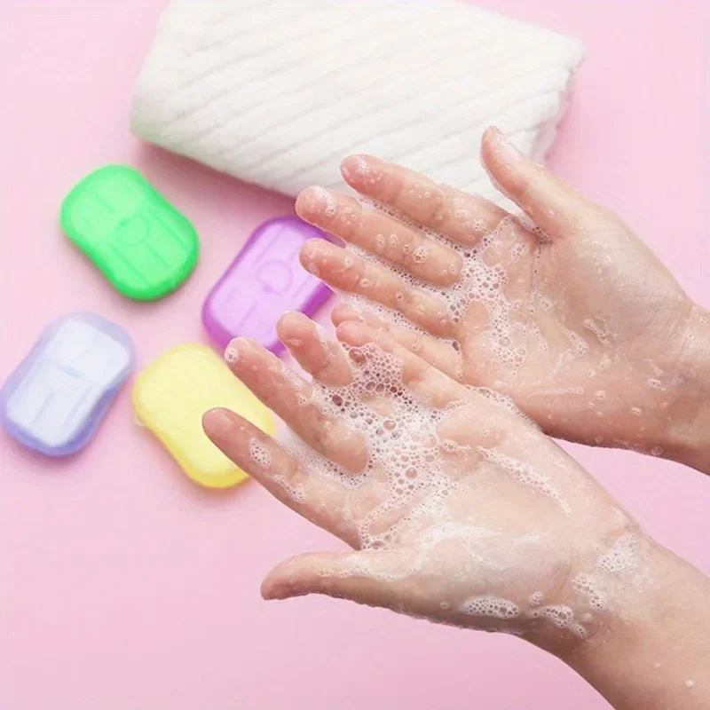 

1/3Box portable mini soap slices box soap slices hand washing soap paper outdoor disposable soap slices portable mini