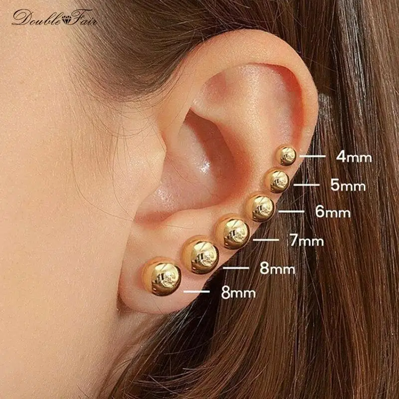 Simple Round 4/5/6/7/8mm Stainless Steel Beads Stud Earrings Ear Piercing  Tragus Lobe Cartilage Fashion Body Jewelry KBE272