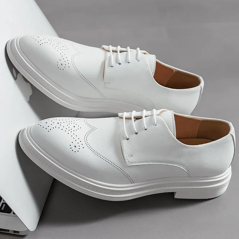 

Handmade Brogue Shoes for Men lace up Anti-slip Outdoor Casual Leather Breathable White Retro Big Sizes Luxury Male Footwear