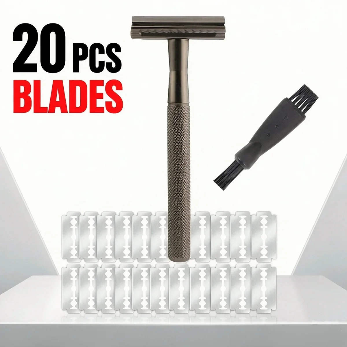 Metal Black Safety Razor with 20 Blades for Men Double Edge Blade Refills Single Blade Razor for Shaving Male Shaver