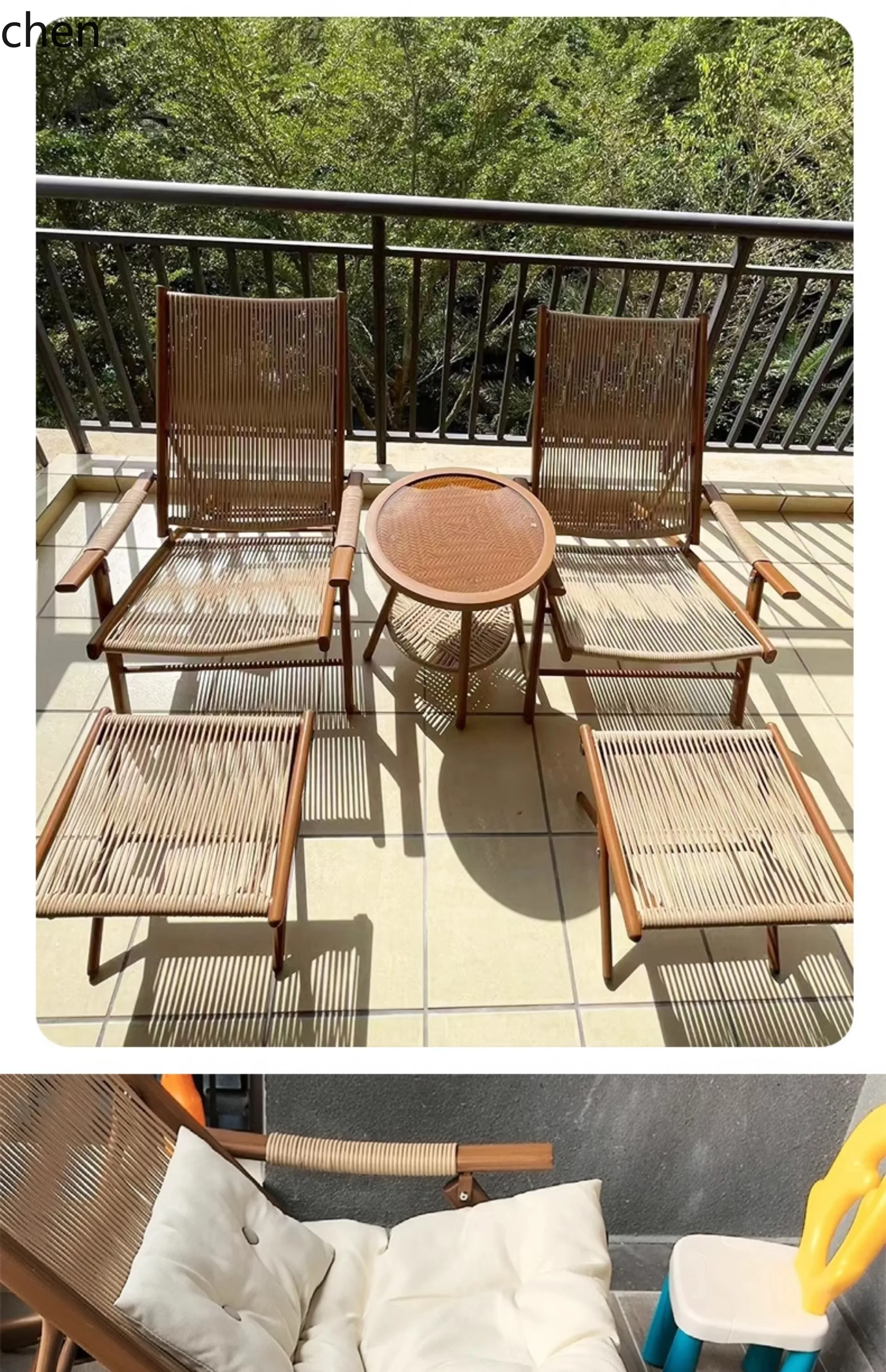 ZML Balcony Small Table and Chair casual Lunch Break Folding Reclining Chair Courtyard Garden Outdoor Table and Chair