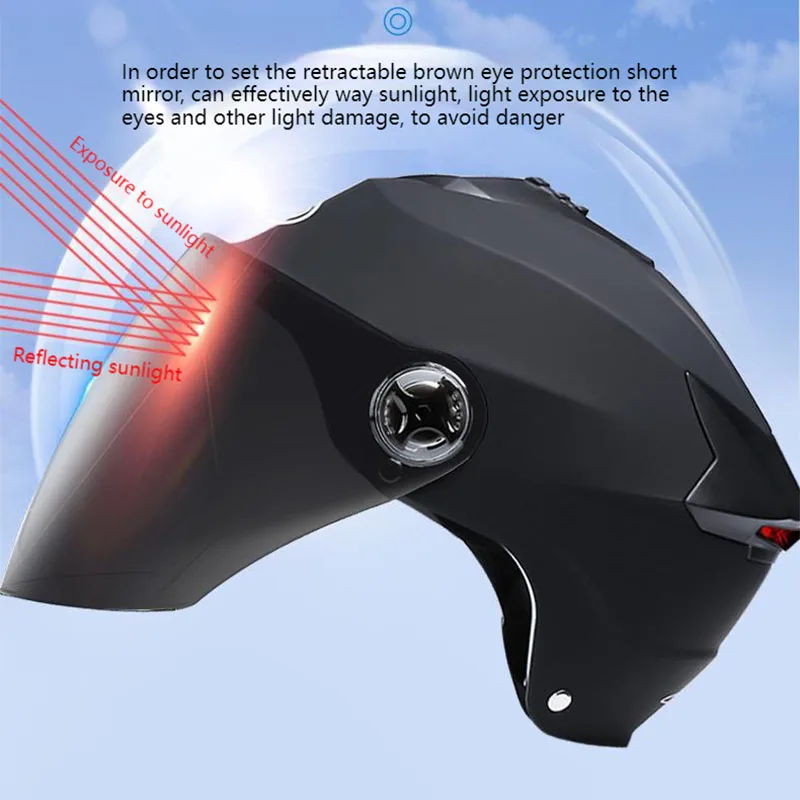 Capacete de motocicleta com Smart LED Tail Light para homens e mulheres, motocicleta meio capacete, painel reflexivo, tampa de segurança certificada, unissex, AD