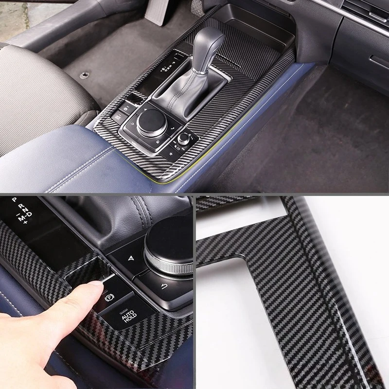 

Комплект из 2 накладок из АБС-пластика под карбон для центральной панели управления коробкой передач Mazda CX-30 2019-2021, декоративная накладка на панель переключения передач, внутренняя отделка салона