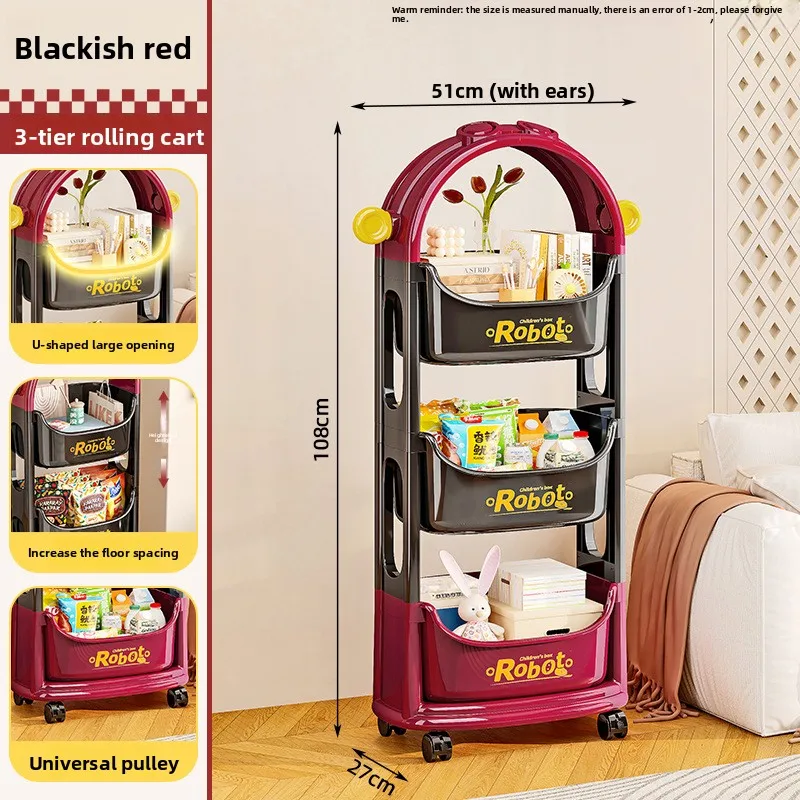 Multi Layer Floor Standing Storage Rack Multi Functional Snack Organizer Trolley for Living Room Bedroom Kids Toy Storage Cart