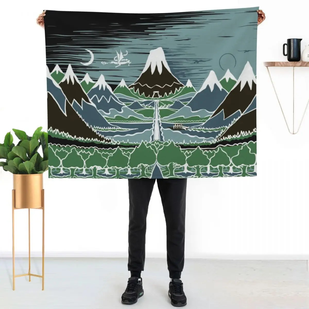 

A Halflings journey on a mountain path through an elven wood in the style of J.R.R.Tolkien Throw Blanket