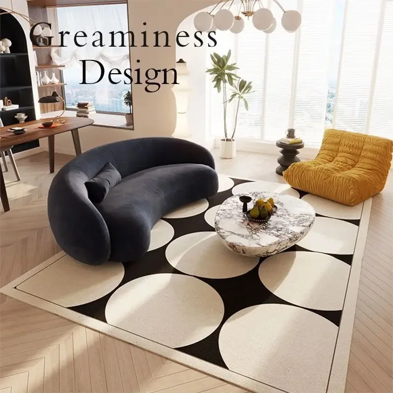 

French Black White Line Carpets for Living Room Light Luxury Minimalism Sofa Area Decoration Rugs Bedroom Bedside Home Floor Mat