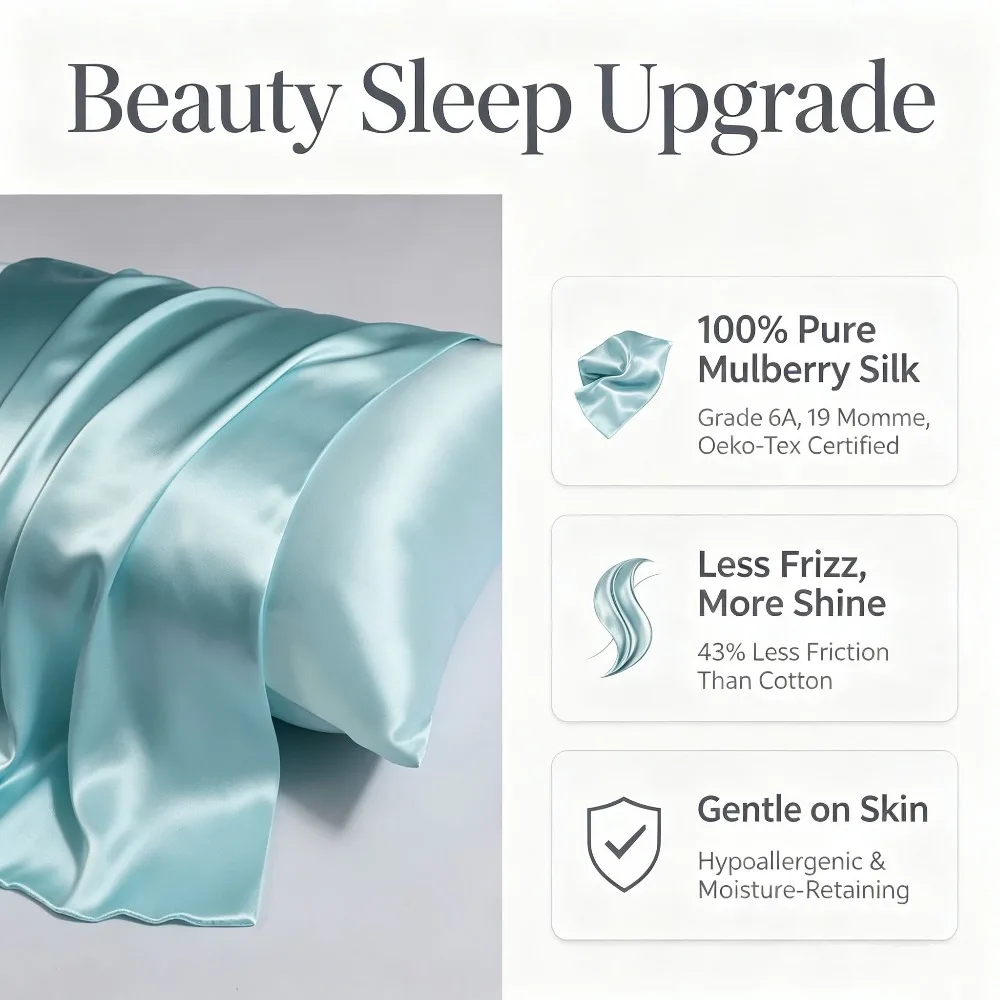 100% Mulberry Silk Pillowcase OEKO-TEX 16 Momme Double-Sided Envelope Closure Pillow Cover Hair Skin Soft Breathable Gift box