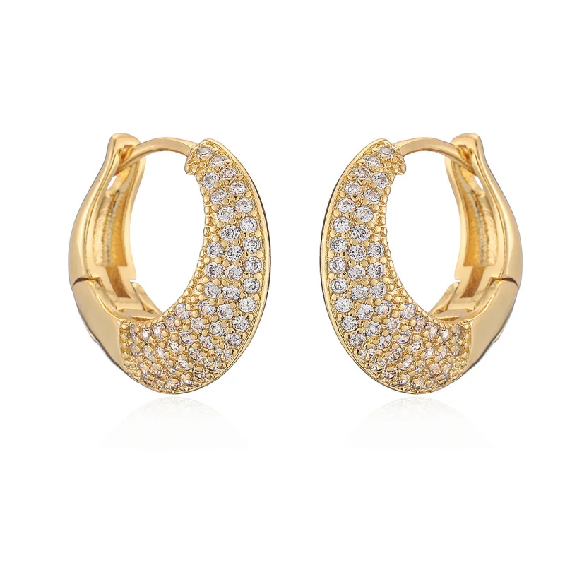European and American Fashion Light Luxury Copper Plated 18K Gold Zircon Geometric Earrings for Women, Niche Exquisite Versatile