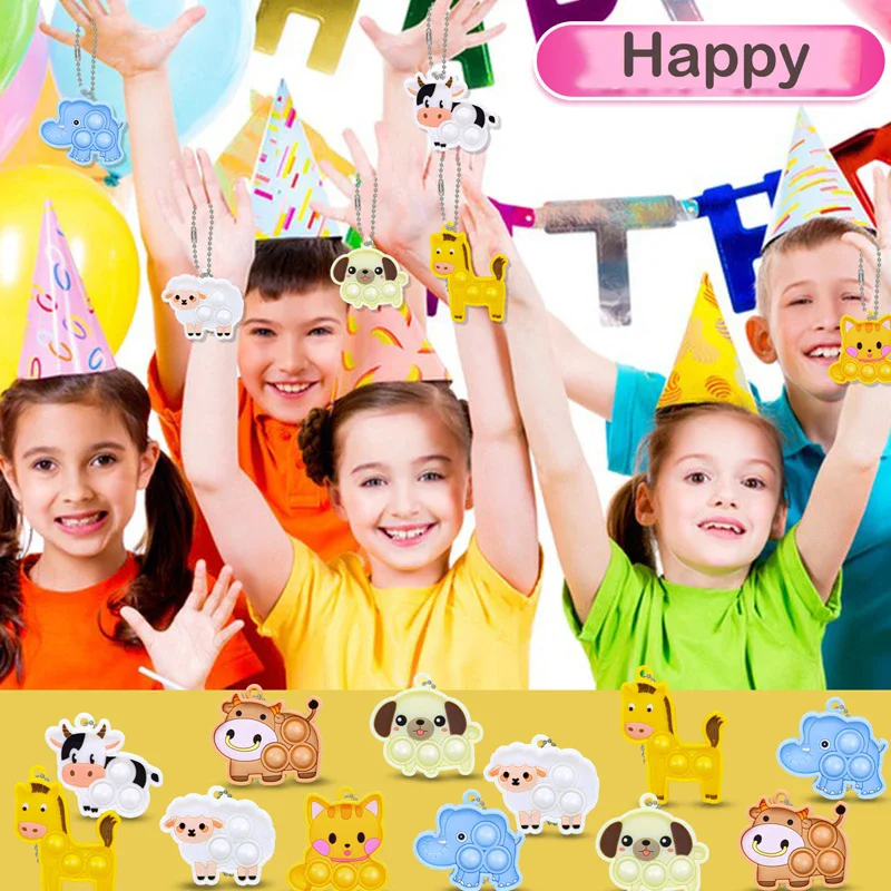 7-21Pcs Cartoon Tier Pop Schlüsselbund Hängen Stress Relief Spielzeug Kinder Geburtstag Party Favors Gast Geschenk Goodie Bag piniata Füllstoff – Detail 5