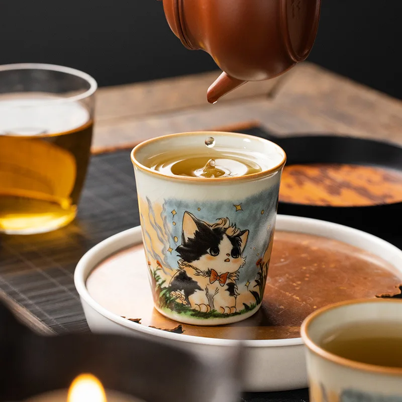 Ruyao Cute Cat Owner Cup Single Cup Open Can Raise Large Capacity Coke Cup Large Ceramic Tea Cup