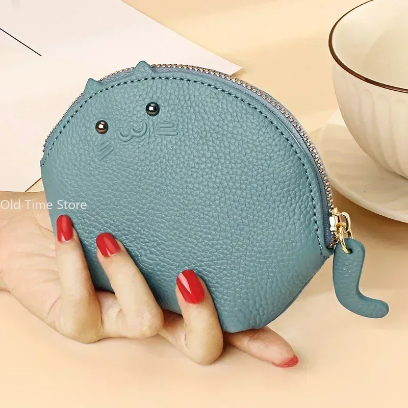 Women Men Small Coin Purse Genuine Leather Cute Handmade Coin Wallet Mini Access Card Holder Key Bag Case Zipper Change Purse