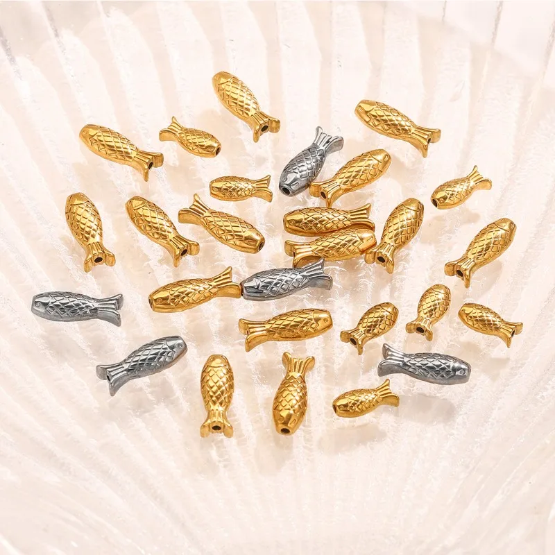 Cute Gold Color Stainless Steel Koi Fish Tube Beads for Jewelry Making Necklaces Bracelet DIY Materials Spacer Beads Accessories view 3