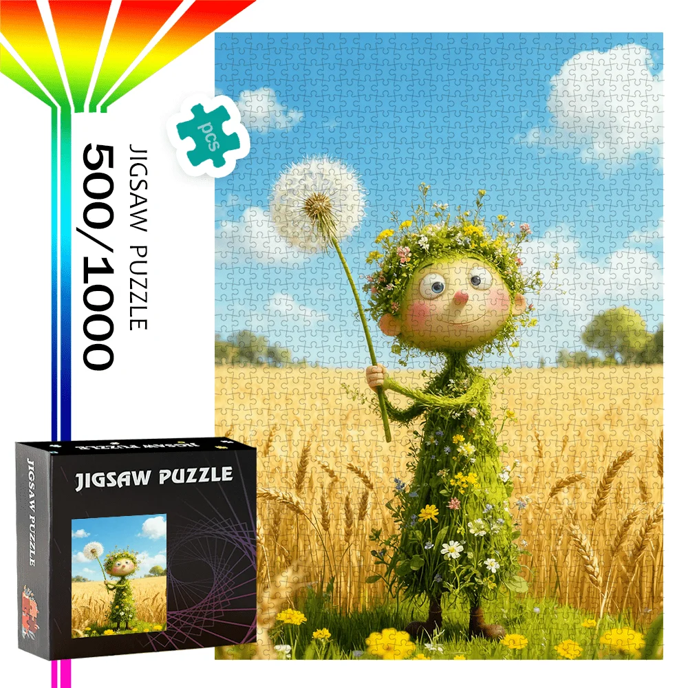 Verspieltes Natur-Feenpuzzle mit Löwenzahn im Weizenfeld, Puzzle für Erwachsene, Fantasy-Thema, geistiges Spiel, Heim- und Freizeitdekoration