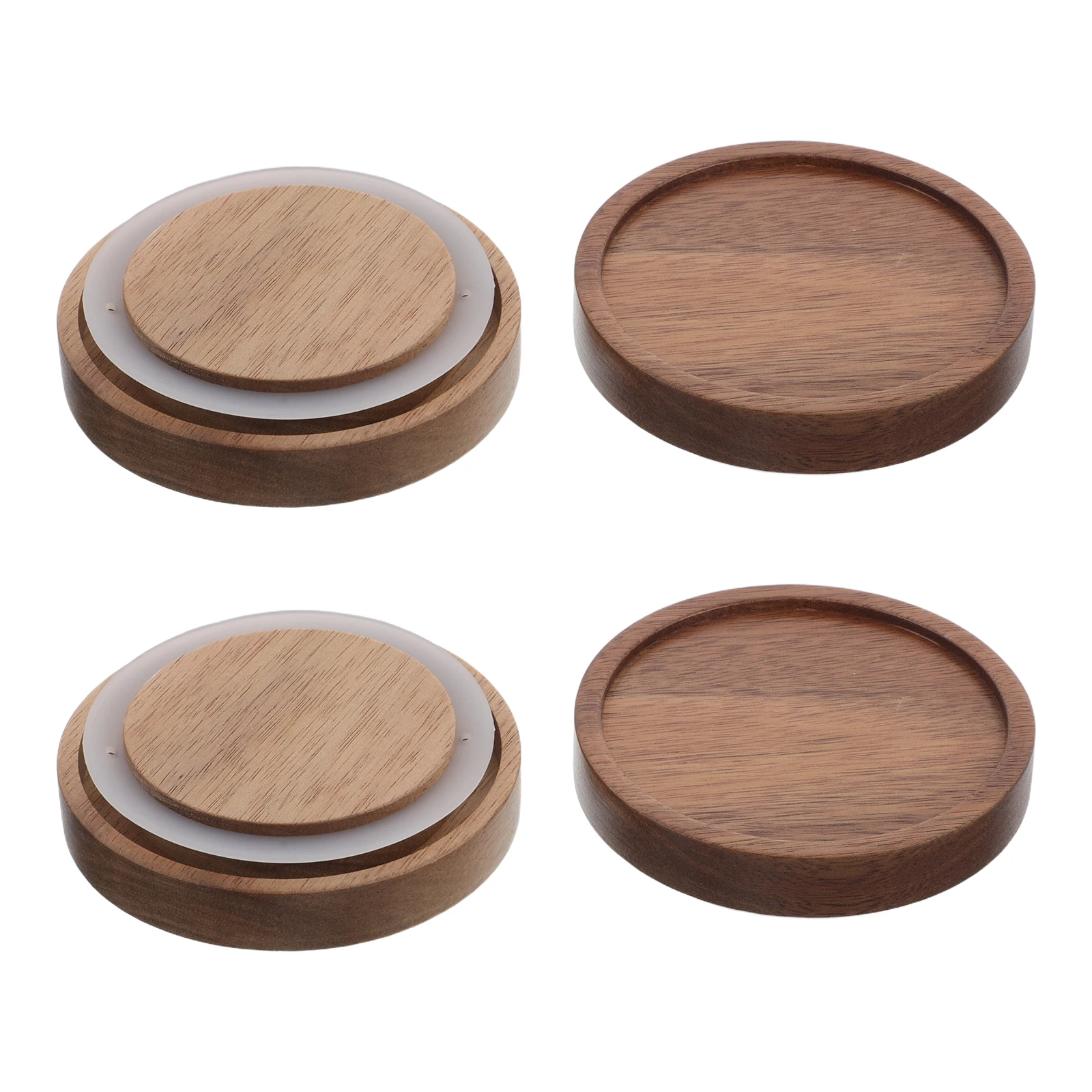 

4Pcs Wide Mouth Acacia Wood Jar Lids Leakproof Mason Jar Covers Replacement Airtight Storage Container Wooden Lid